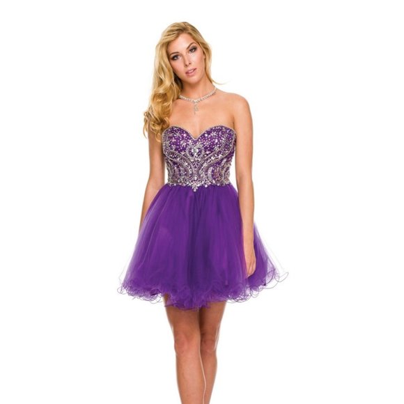 NEW OFF SHOULDER STRAPLESS BABY DOLL DRESS EMBROIDERED WITH RHINESTONES JT 751 - Picture 7 of 9